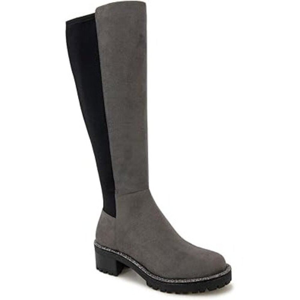 Kenneth Cole Reaction Women's Tate Jewel Stretch Riding Ankle Boot Dark Grey 9